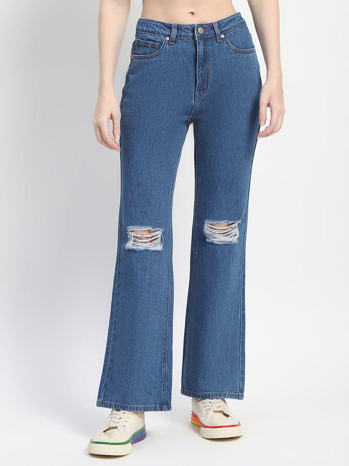 Madame Blue Ripped Flared Denim
