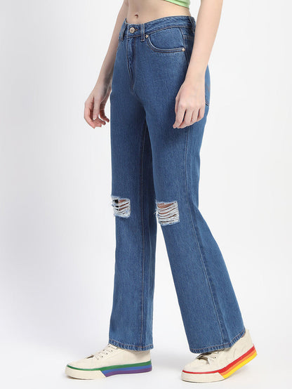 Madame Blue Ripped Flared Denim