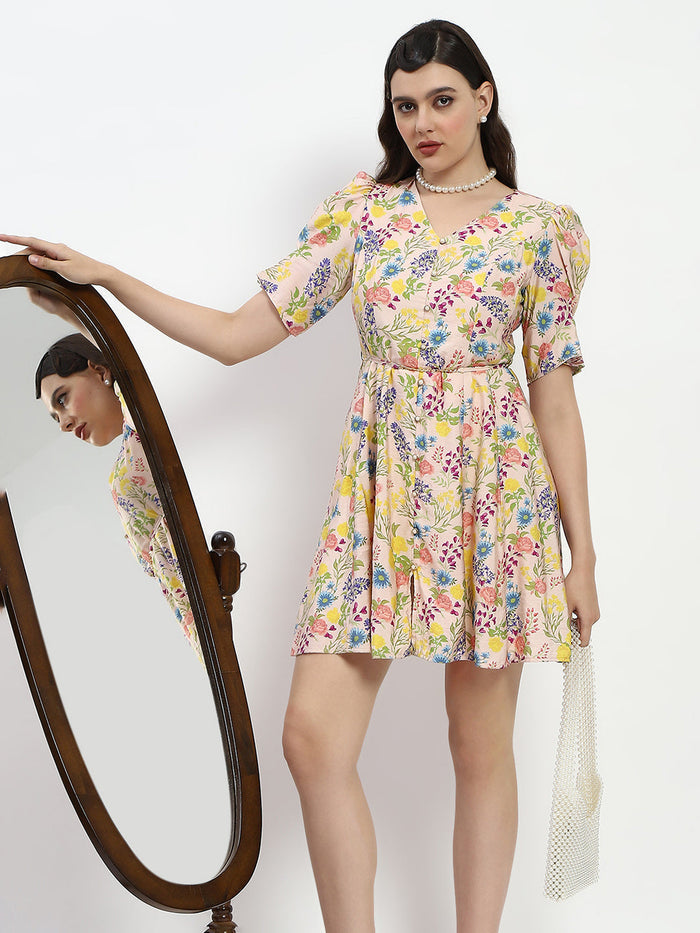 Madame Bridgerton Floral Print Waist Tie Rayon Midi Dress