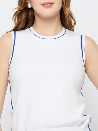 Madame Contrast Trim Sleeveless Blue Knitted Top