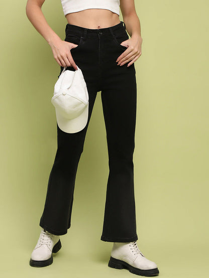 Madame Cotton Blend Black Flared Denim Jeans