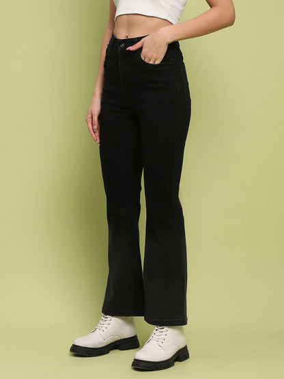 Madame Cotton Blend Black Flared Denim Jeans