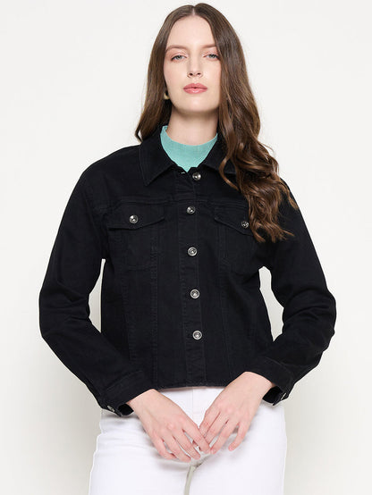 Madame Cotton Blend Jet Black Denim Jacket