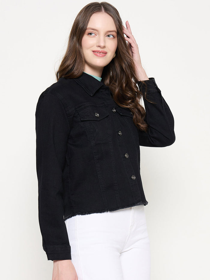 Madame Cotton Blend Jet Black Denim Jacket