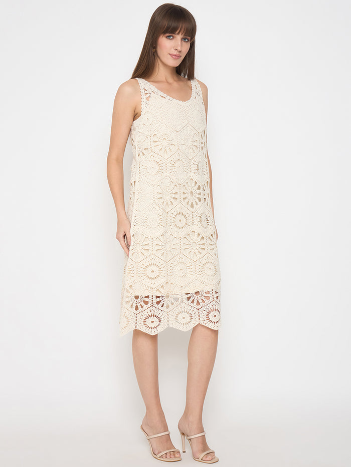 Madame Crochet Self Design Strap Beige Midi Dress