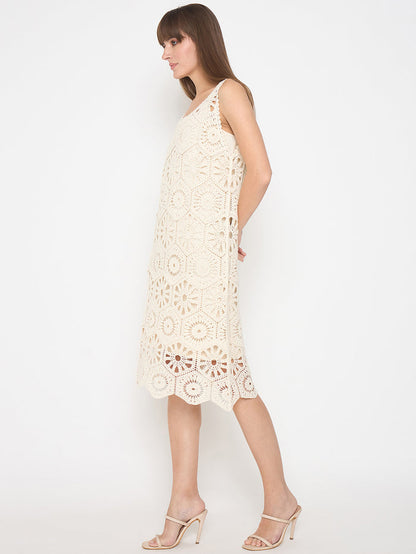 Madame Crochet Self Design Strap Beige Midi Dress