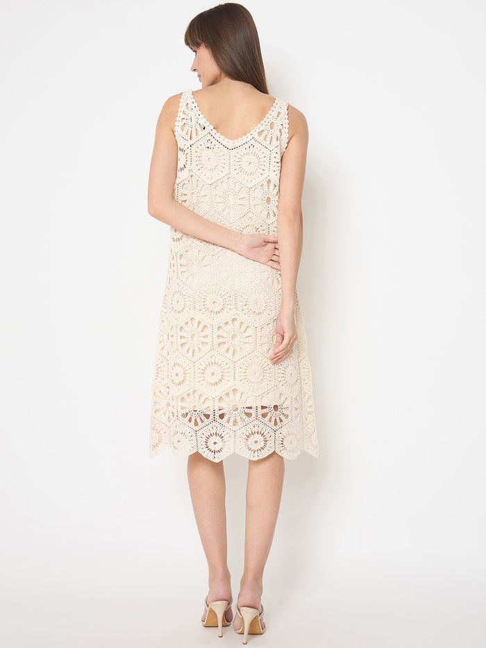 Madame Crochet Self Design Strap Beige Midi Dress