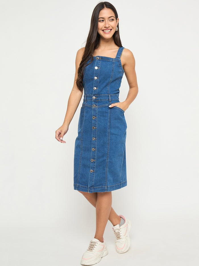 Madame Divided Buttoned Mid Blue Denim Mini Bodycon Dress