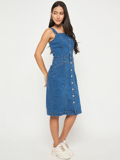 Madame Divided Buttoned Mid Blue Denim Mini Bodycon Dress
