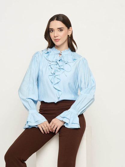 Madame Double Breasted Blue Tencel Blend Top