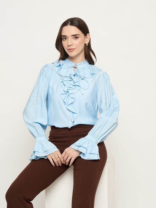 Madame Double Breasted Blue Tencel Blend Top