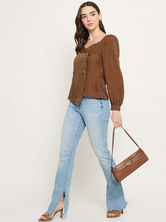 Madame Double Breasted Brown Tencel Blend Top