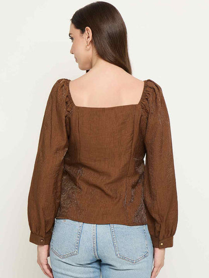Madame Double Breasted Brown Tencel Blend Top