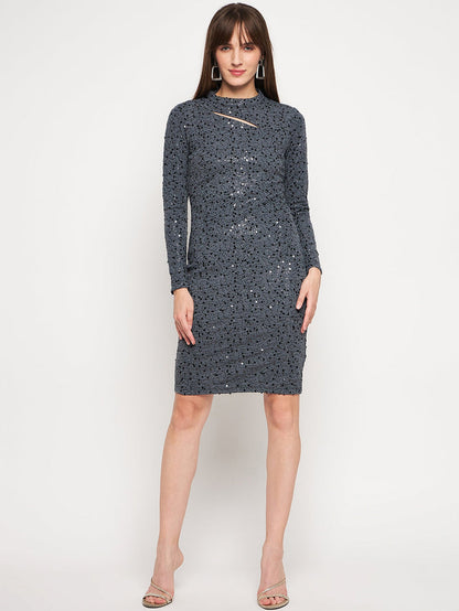 Madame Embellished Grey Bodycon Dress