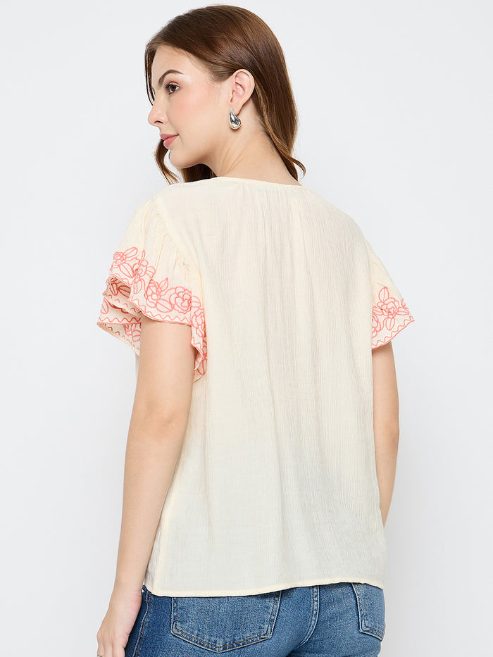 Madame Embroidered Rayon Blend Beige Top