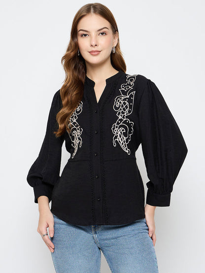 Madame Embroidered Rayon Blend Black Top