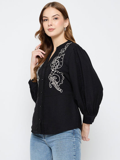 Madame Embroidered Rayon Blend Black Top