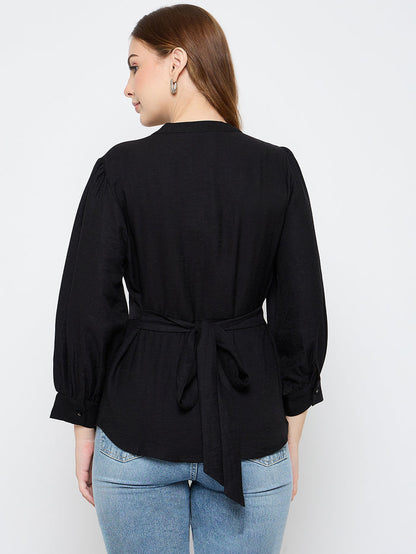 Madame Embroidered Rayon Blend Black Top