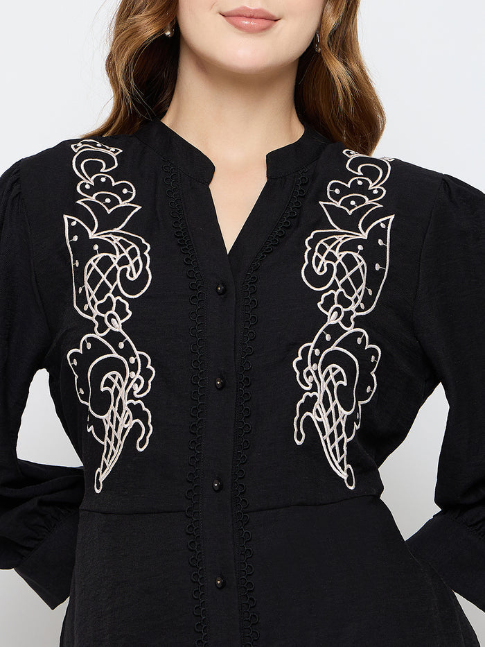 Madame Embroidered Rayon Blend Black Top