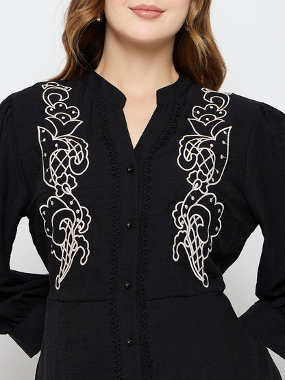 Madame Embroidered Rayon Blend Black Top