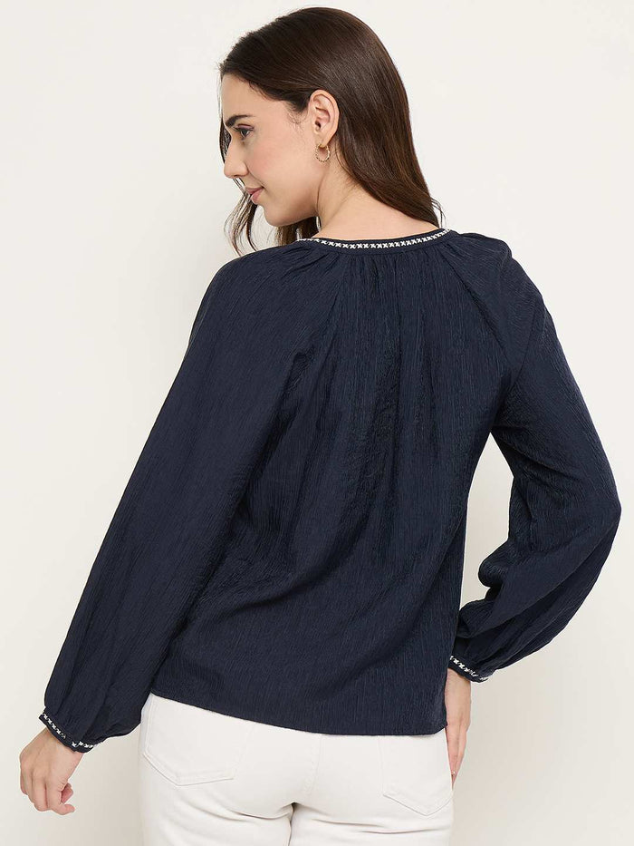 Madame Embroidered Tencel Blend Blue Top