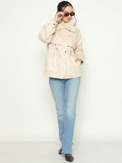Madame Faux Fur Collar Beige Jacket