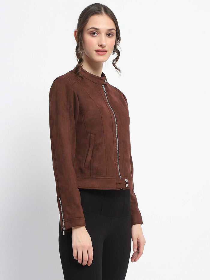 Madame Flap Collared Coffee Suede Jacket