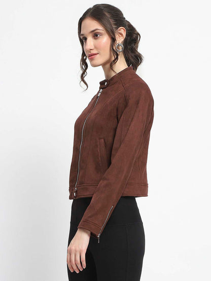 Madame Flap Collared Coffee Suede Jacket