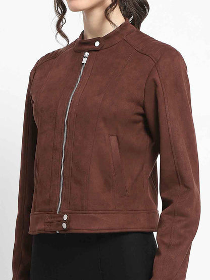 Madame Flap Collared Coffee Suede Jacket