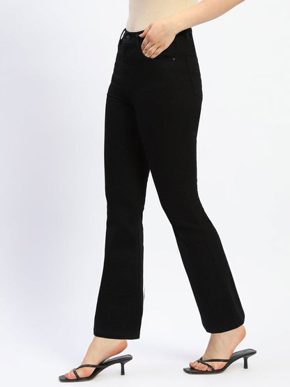 Madame Flared Solid Black Cotton Blend Denim
