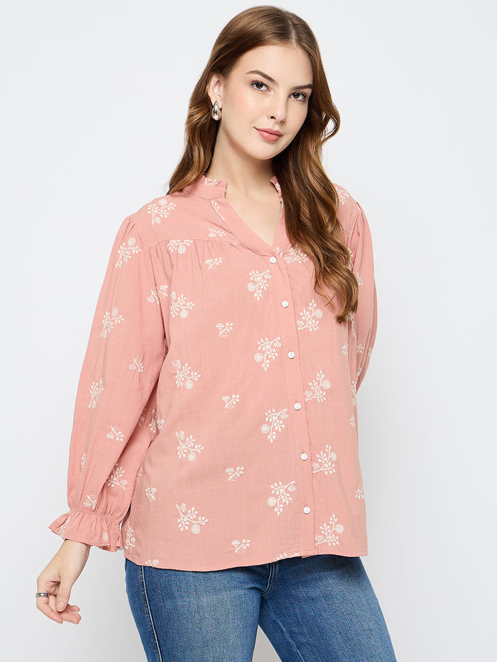 Madame Floral Print Cotton Blend Dusty Pink Top