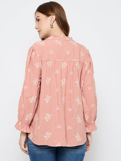 Madame Floral Print Cotton Blend Dusty Pink Top