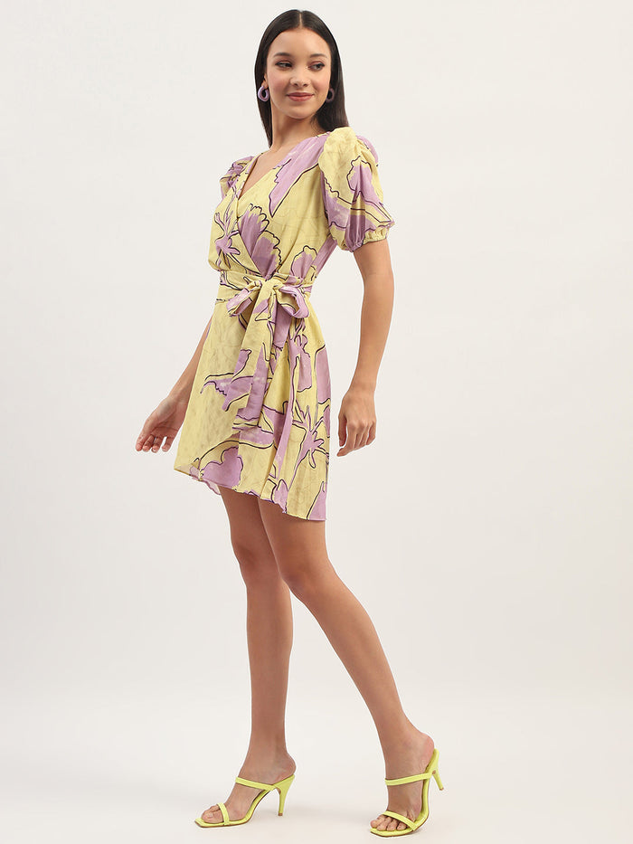 Madame Shanaya Kapoor Floral Print Mini Wrap Dress