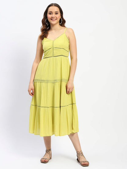 Madame Shanaya Kapoor Green Cotton Tiered Cami Dress