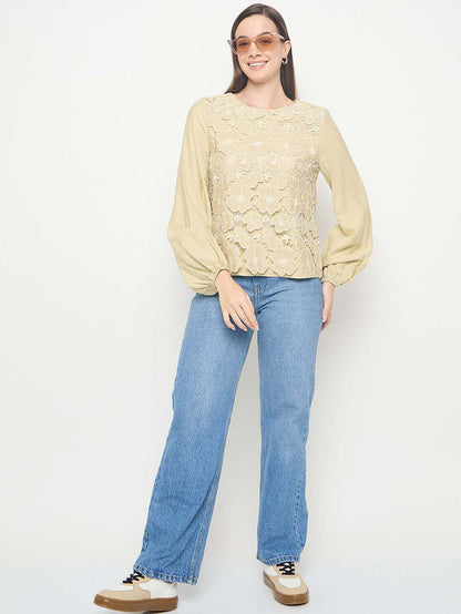 Madame Lace Floral Overlay Lemon Green Top