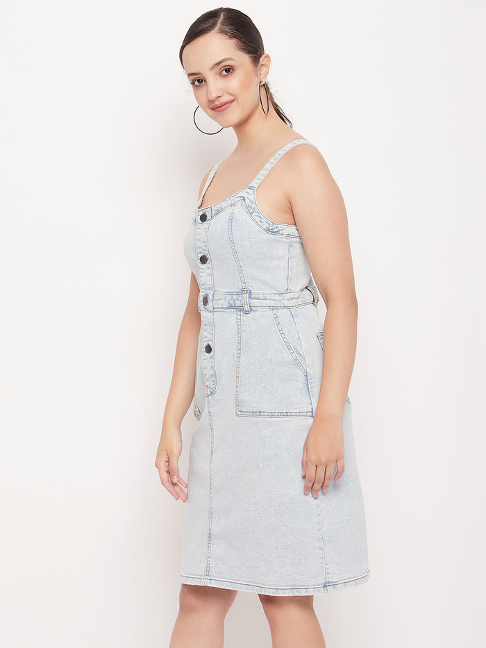 Madame Light Blue Denim Sleeveless Shift Dress