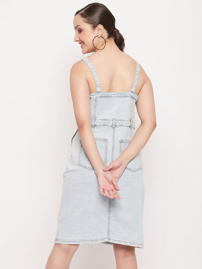 Madame Light Blue Denim Sleeveless Shift Dress