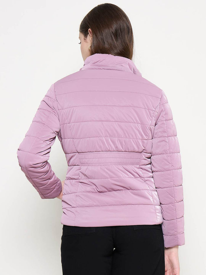 Madame Nylon Detachable Hood Quilted Mauve Short Jacket