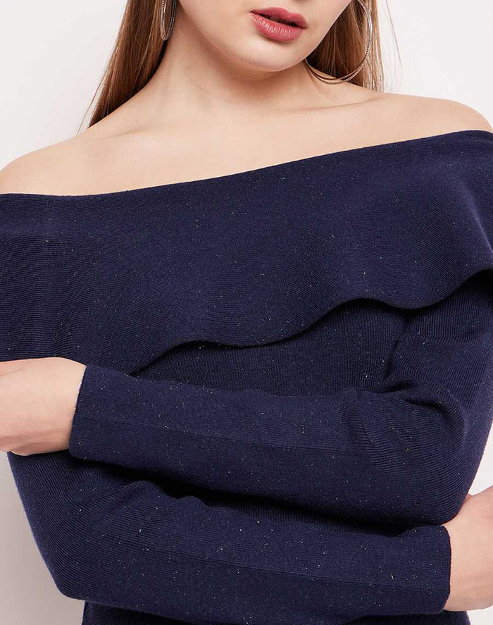 Madame Off- Shoulder Navy Blue Bodycon Dress