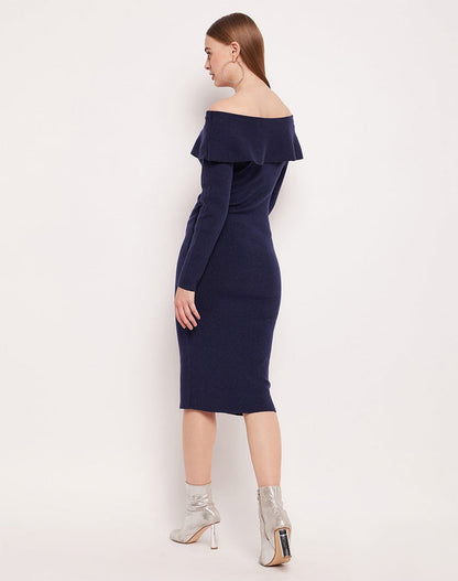 Madame Off- Shoulder Navy Blue Bodycon Dress