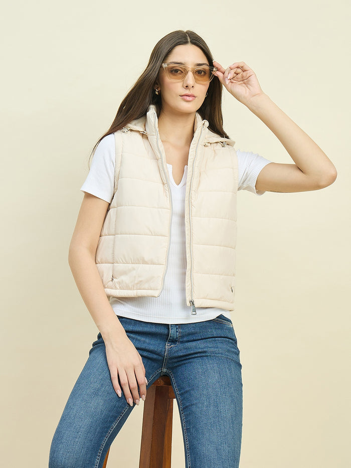 Madame Off White Sleeveless Puffer Jacket