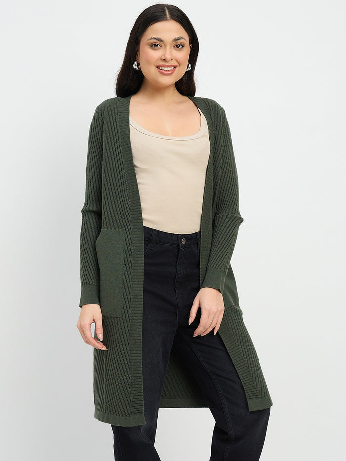 Madame Olive Green Knit Long Shrug
