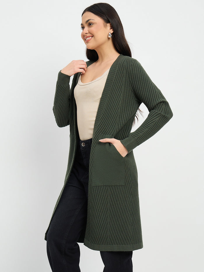 Madame Olive Green Knit Long Shrug