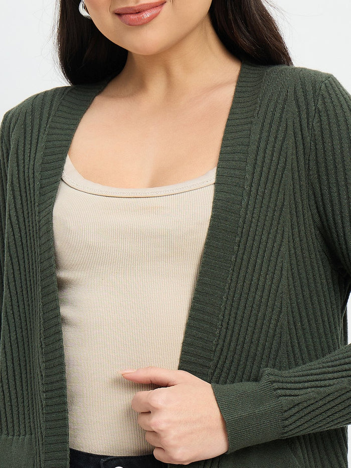 Madame Olive Green Knit Long Shrug