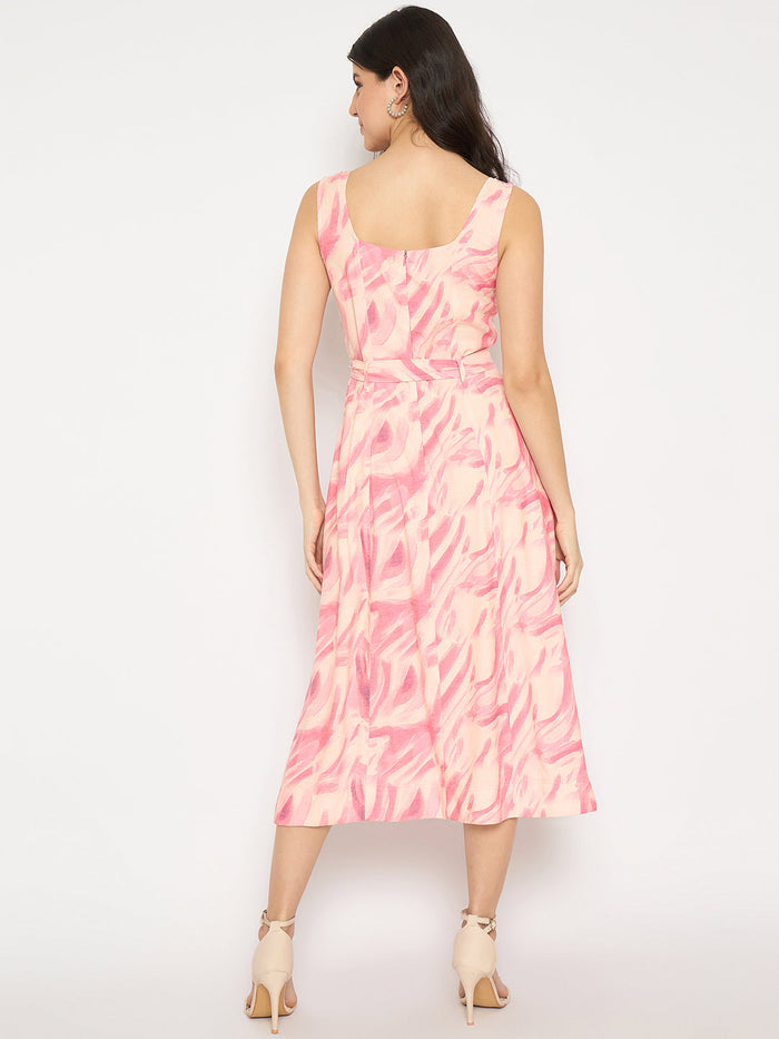 Madame Printed Sleeveless Pink Midi Dress