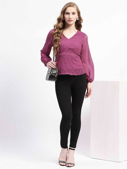 Madame Purple V-Neck Empire Waist Top