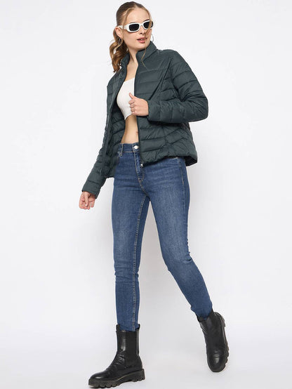 Madame Quilted Bottle Green Puffer Jacket