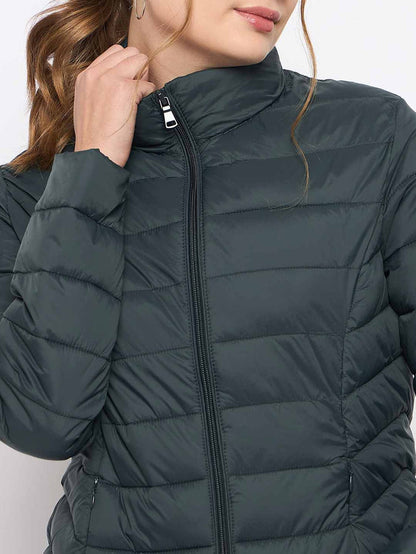 Madame Quilted Bottle Green Puffer Jacket