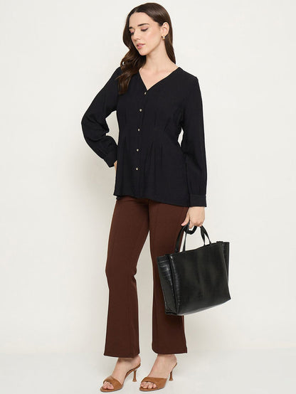 Madame Rayon Blend Black V-Neck Top