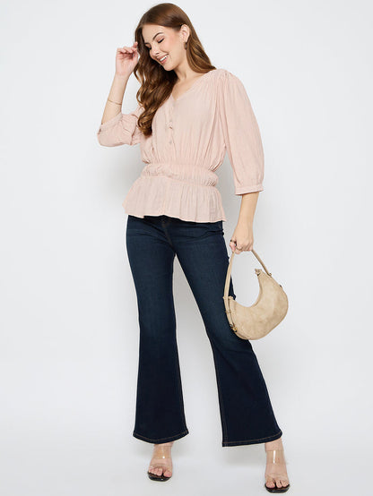 Madame Rayon Blend Pink Peplum Top